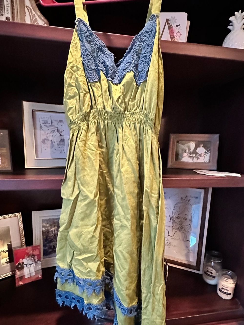 Matilda Jane Lime Green Dress with Blue Crochet Trim